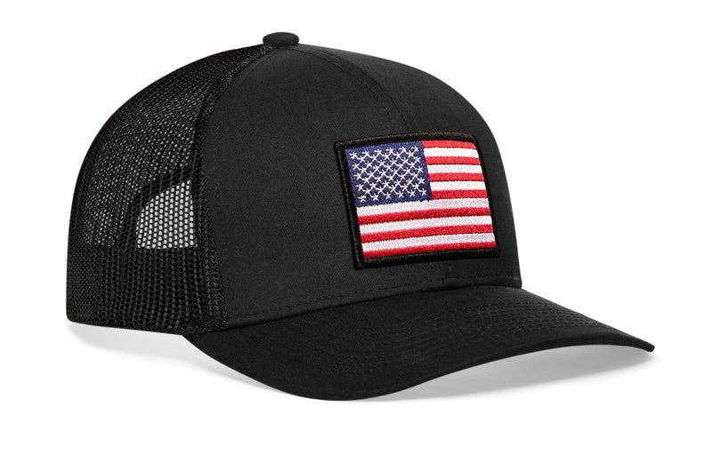 HAKA American Flag Hat, USA Trucker Hat for Men & Women, Adjustable Baseball Cap, Mesh Snapback, Durable Outdoor Black Hat - Image 1